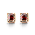 Yiwu Jóias Fábrica muito genuína rosa ouro quadrado rubi gemstone stud earring